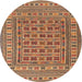 Round Traditional Brown Red Southwestern Rug, tr3043