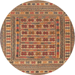 Square Machine Washable Traditional Brown Red Rug, wshtr3043