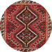 Round Traditional Dark Gold Brown Persian Rug, tr3068