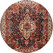 Round Traditional Saffron Red Persian Rug, tr306