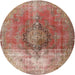 Round Traditional Light Copper Gold Persian Rug, tr3081