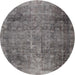 Square Machine Washable Traditional Carbon Gray Rug, wshtr3088