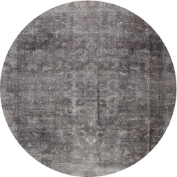Round Traditional Carbon Gray Persian Rug, tr3088