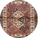 Square Machine Washable Traditional Brown Red Rug, wshtr3095