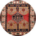 Round Traditional Saffron Red Persian Rug, tr3097