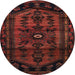 Round Traditional Maroon Red Persian Rug, tr3117