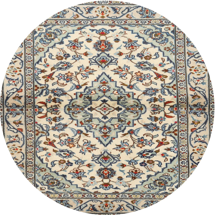 Round Traditional Desert Sand Beige Medallion Rug, tr3126