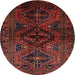 Square Machine Washable Traditional Brown Red Rug, wshtr3136