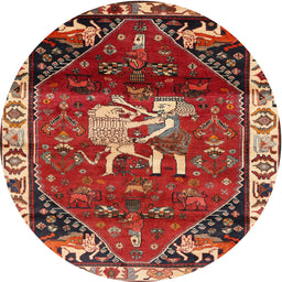 Round Traditional Orange Brown Animal Rug, tr3138