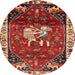 Round Traditional Orange Brown Animal Rug, tr3138