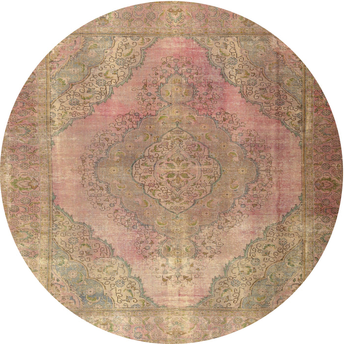 Round Traditional Sand Brown Persian Rug, tr3148