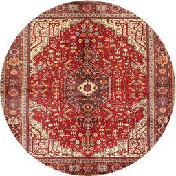 Round Traditional Tangerine Pink Medallion Rug, tr3154