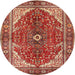 Round Traditional Tangerine Pink Medallion Rug, tr3154