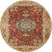 Round Traditional Mahogany Brown Medallion Rug, tr3170