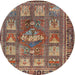 Round Traditional Brown Red Animal Rug, tr3171