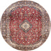 Square Machine Washable Traditional Brown Red Rug, wshtr3176