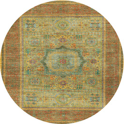 Square Machine Washable Traditional Brass Green Rug, wshtr3178