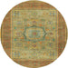 Round Traditional Copper Green Medallion Rug, tr3178