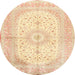 Round Traditional Sand Brown Medallion Rug, tr3181