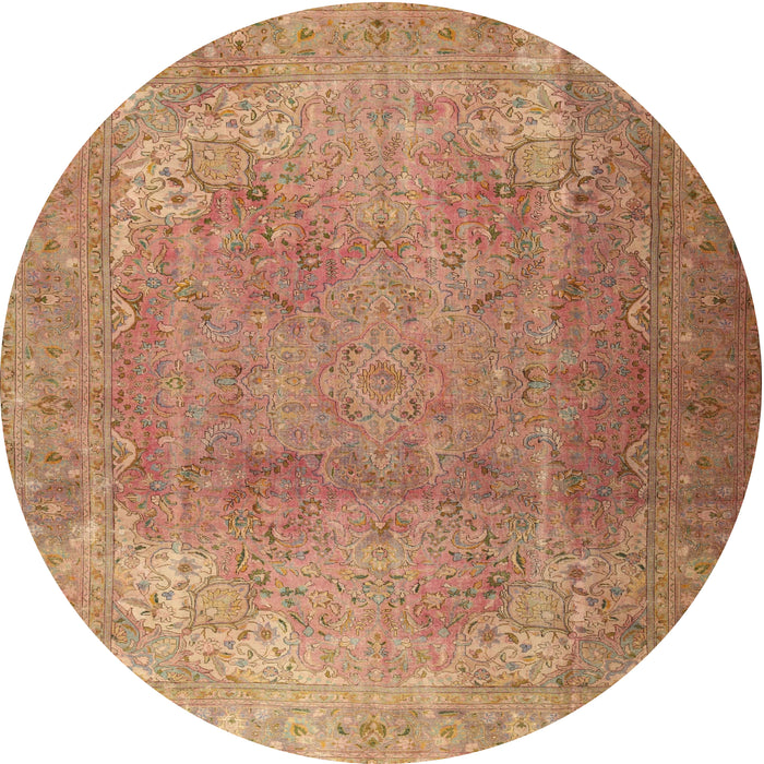 Round Traditional Sand Brown Persian Rug, tr3193