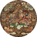 Round Traditional Bronze Brown Animal Rug, tr31