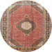 Square Machine Washable Traditional Brown Red Rug, wshtr322