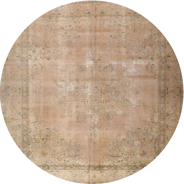 Round Traditional Orange Brown Persian Rug, tr3231