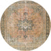 Round Traditional Dark Gold Brown Persian Rug, tr3232