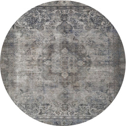 Round Traditional Dark Gray Persian Rug, tr3236