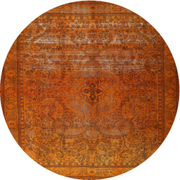 Round Traditional Orange Red Persian Rug, tr3244