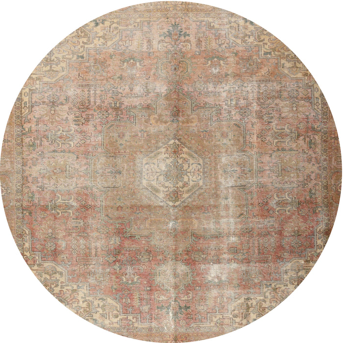 Round Traditional Orange Brown Persian Rug, tr3245