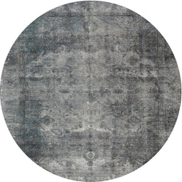 Round Traditional Carbon Gray Persian Rug, tr3251