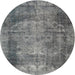 Round Traditional Carbon Gray Persian Rug, tr3251