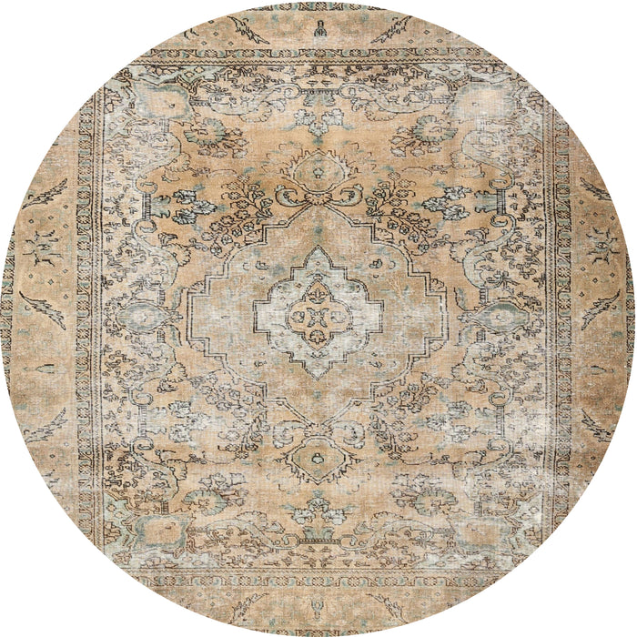 Round Traditional Dark Almond Brown Persian Rug, tr3252