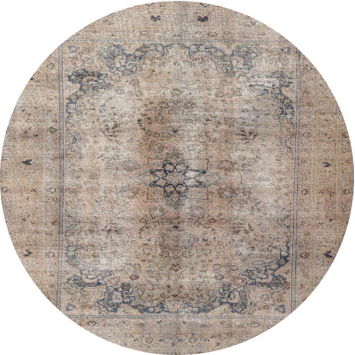 Round Traditional Dark Almond Brown Persian Rug, tr3256