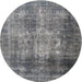 Round Traditional Carbon Gray Persian Rug, tr3258