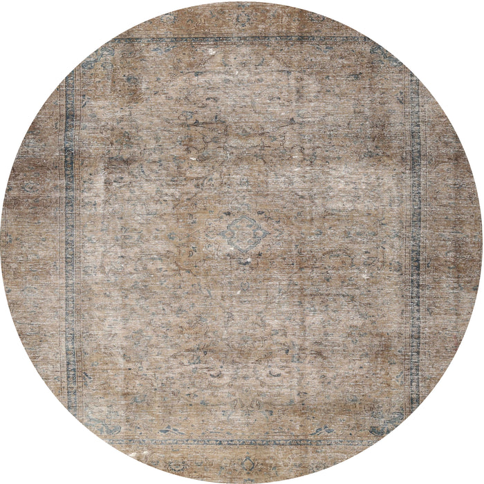 Round Traditional Light French Beige Brown Persian Rug, tr3272