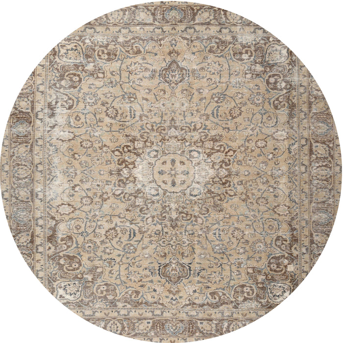 Round Traditional Dark Almond Brown Persian Rug, tr3282