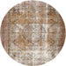 Round Traditional Dark Gold Brown Persian Rug, tr3286