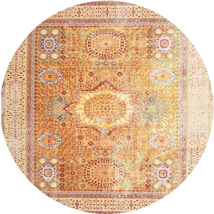 Round Traditional Brown Gold Persian Rug, tr328