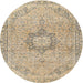 Round Traditional Dark Almond Brown Persian Rug, tr3292