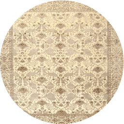 Round Traditional Khaki Gold Persian Rug, tr3296