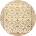 Square Machine Washable Traditional Khaki Gold Rug, wshtr3296