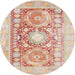 Square Machine Washable Traditional Sunrise Orange Rug, wshtr331