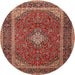 Round Traditional Tangerine Pink Medallion Rug, tr3323