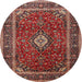 Round Traditional Orange Salmon Pink Medallion Rug, tr3325