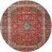 Round Traditional Saffron Red Medallion Rug, tr3327