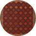 Round Traditional Dark Sienna Brown Southwestern Rug, tr3346