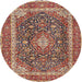 Round Traditional Brown Red Medallion Rug, tr3350