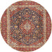 Square Machine Washable Traditional Brown Red Rug, wshtr3350